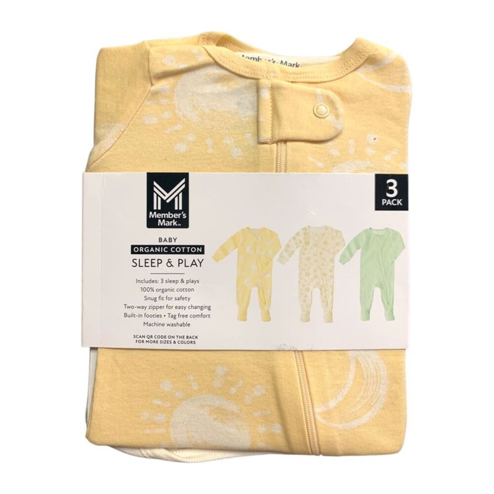 Star Neutral - Member's Mark Organic Cotton Sleep and Play 3 Pack, Snug Fit with